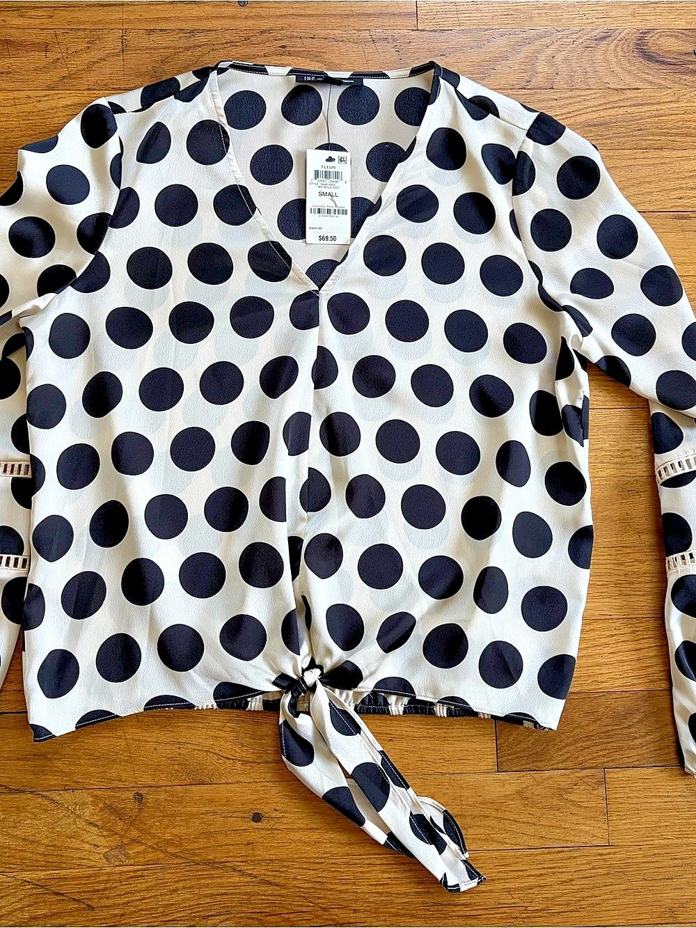 INC International Concepts Polka Dot Tie-Front Blouse White & Black Small NWT